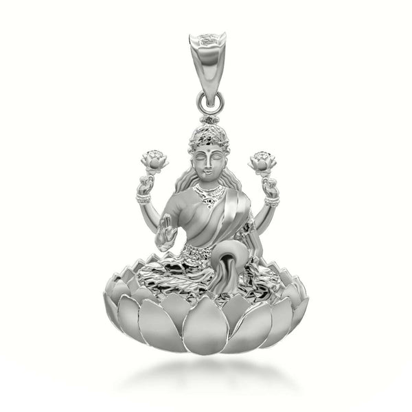 10K Solid Gold Lakshmi God Hindu Pendant Necklace - Yellow, Rose, or White