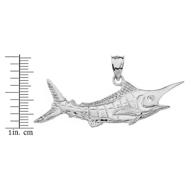 Sterling Silver Fishing Sport Marlin Billfish Rigid Dorsal Fin Pendant Necklace