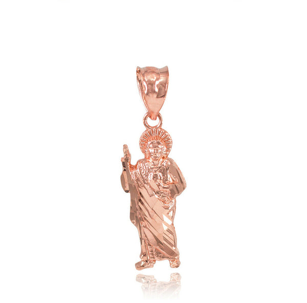 10k Solid Gold St. Saint Jude Pendant Necklace (Yellow, Rose, White)