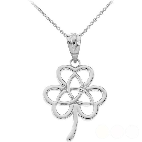 10K Solid Gold Celtic Triquetra Trinity Knot Flower Pendant Necklace