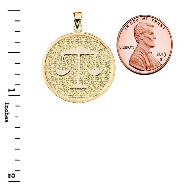 10K Solid Gold Libra Zodiac Sign Disc Round Pendant Necklace 16" 18" 20" 22"