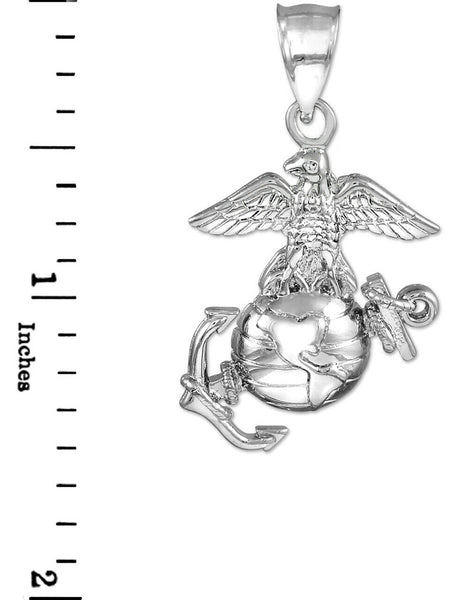 925 Sterling Silver US Marine Corps Large Pendant Necklace 16" 18" 20" 22"