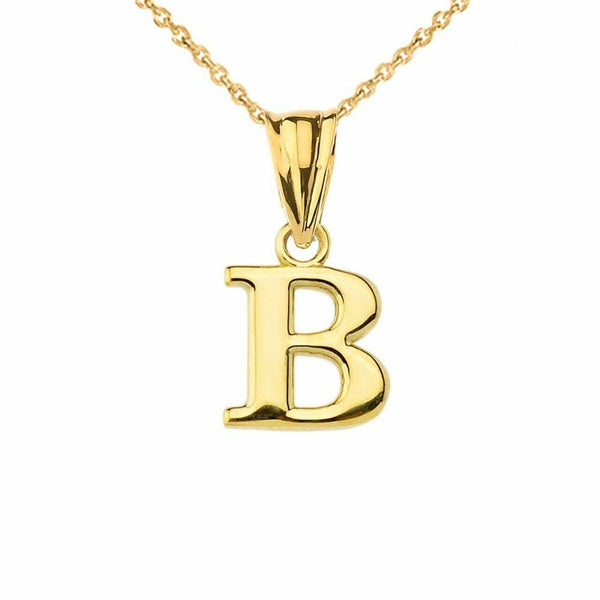 14k Solid Yellow Gold Small Mini Initial Letter B Pendant Necklace