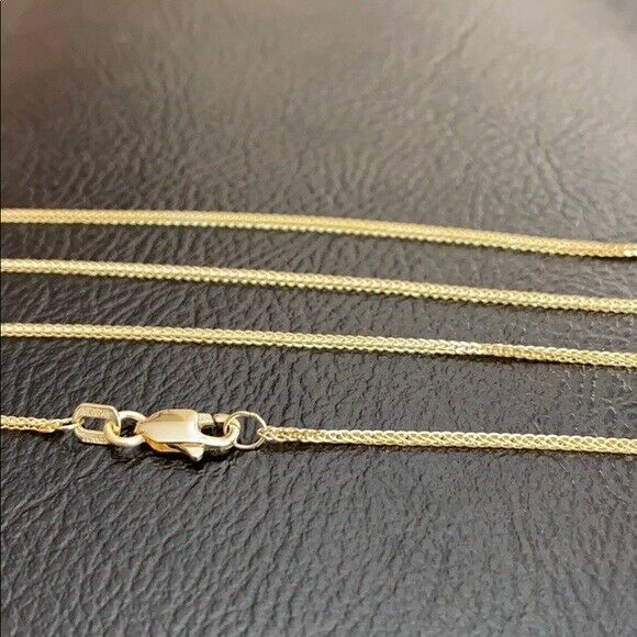 14k Solid Yellow Real Gold 0.9 mm Square Wheat Chain Necklace 16"-18" Adjustable