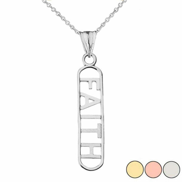 10k 14k Solid Gold Faith Cutout Charm Pendant Necklace 16" 18" 20" 22"