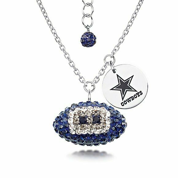 Licensed NFL Team Dallas Cowboys Football Crytals Necklace Sterling Silver