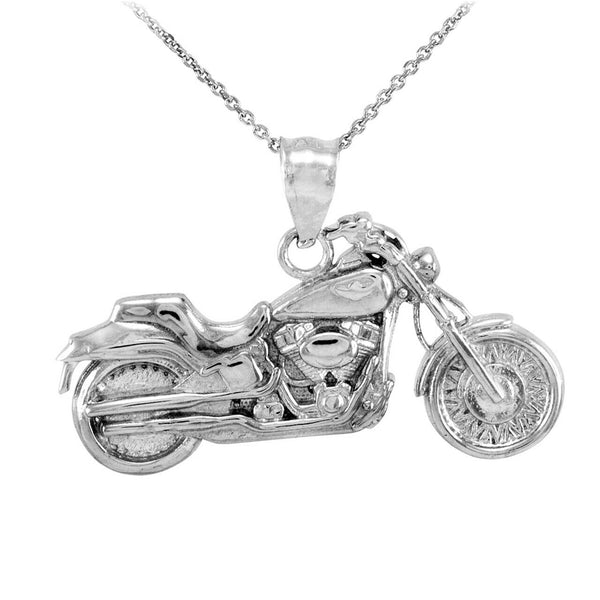 .925 Sterling Silver Motorcycle Charm Pendant Necklace