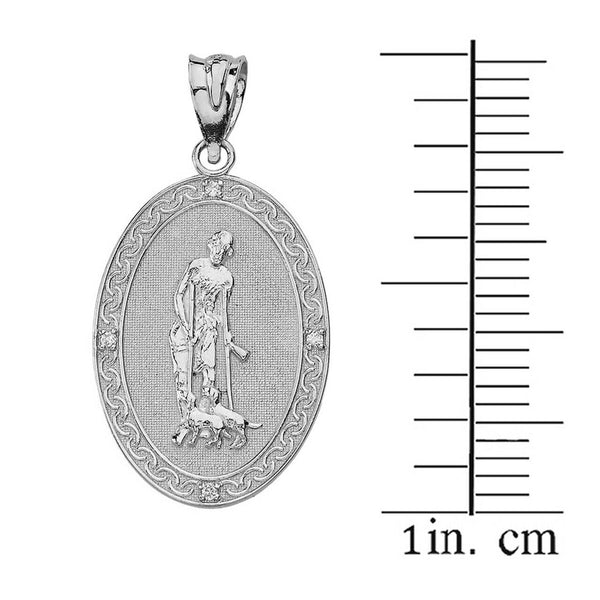 Sterling Silver St. Saint Lazarus Engravable Medallion Pendant Necklace S L Oval