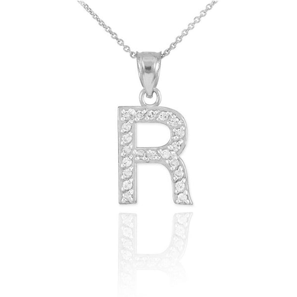 925 Sterling Silver Letter "R" Initial CZ Monogram Pendant Necklace 16 18 20 22"
