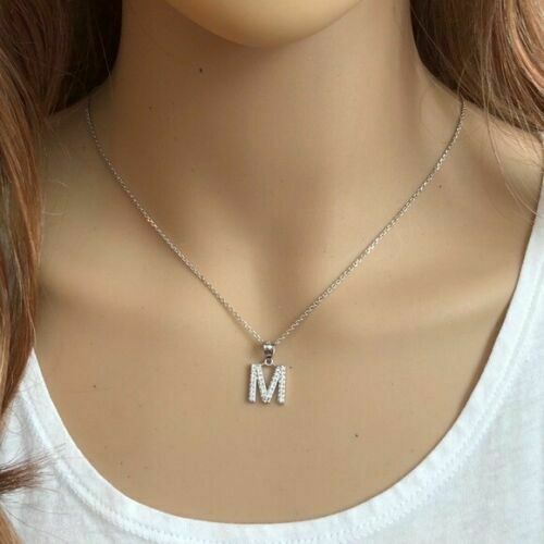 925 Sterling Silver Letter "B" Initial CZ Monogram Pendant Necklace 16 18 20 22"