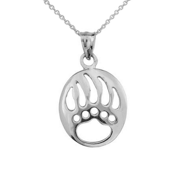 14K Solid Gold Bear Paw Print Pendant Necklace Yellow, Rose, White