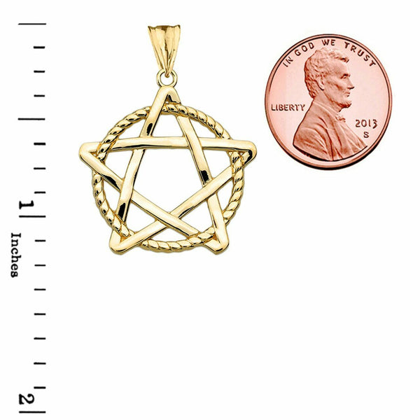 10k Yellow Gold Pentagram Friendship Intertwined In Rope Pendant Necklace