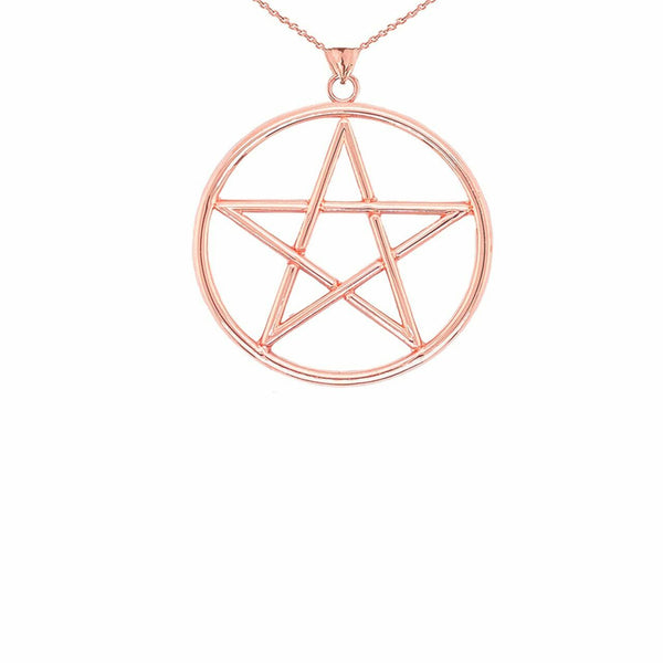 Small Solid 10k Rose Gold Pentagram Friendship Pendant Necklace