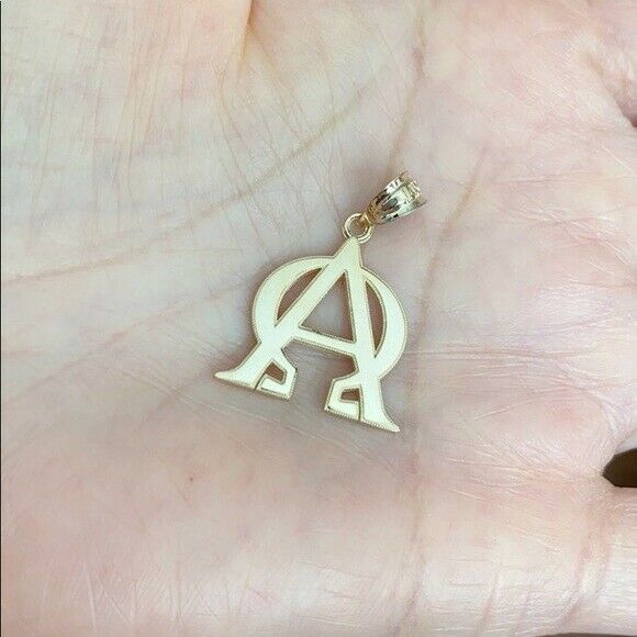 14k Yellow Gold Christian Alpha and Omega Jesus Christ Symbol Pendant Necklace