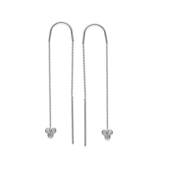 14K Solid White Gold Natural Diamond Round Threader Earrings