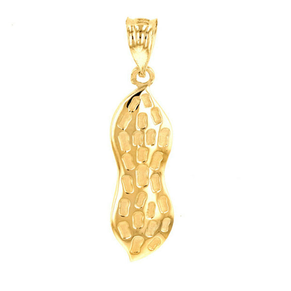 10K Solid Yellow Gold Peanut Ground Nut Pendant Necklace