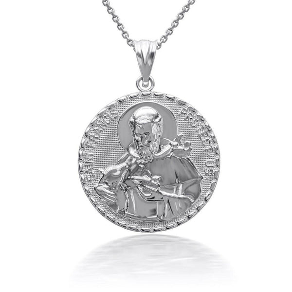 925 Sterling Silver 3D Saint Francis Protect Us Pendant Necklace