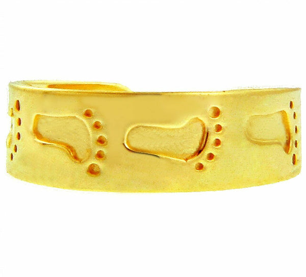10k Solid Gold Bold Footprint Toe Ring - Yellow, White Gold Adjustable Knuckle
