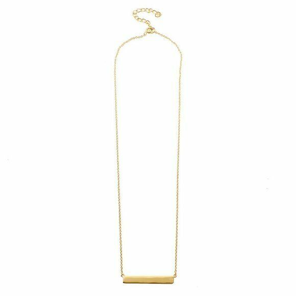 925 Sterling Silver Gold Plated Bar Plate Geometric Adjustable Necklace