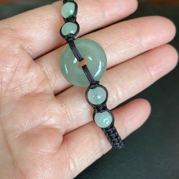 NWOT Round Donut Natural Jade Bangle Bracelet Adjustable