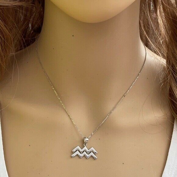 925 Sterling Silver Aquarius February Zodiac Sign Pendant Necklace