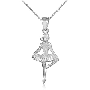 Sterling Silver Ballet Dance Charm Pendant Necklace -Made in USA 16",18",20",22"