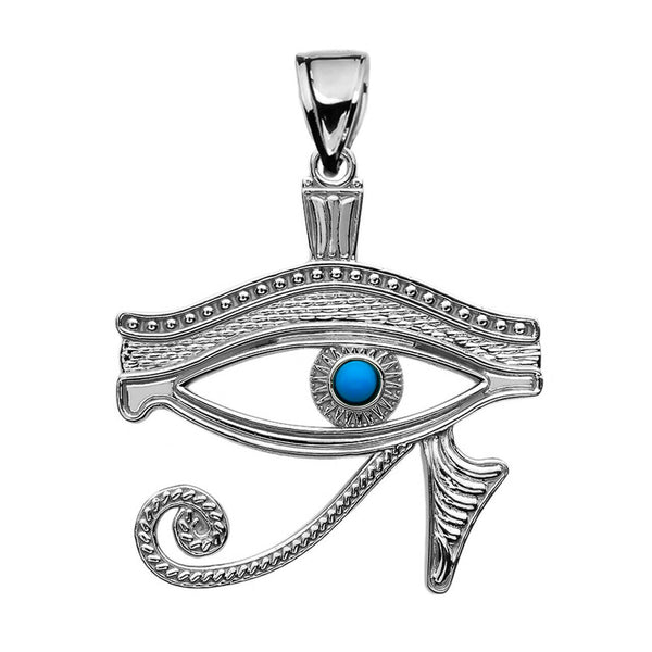 925 Sterling Silver Eye of Horus Turquoise Charm Pendant Necklace Made USA