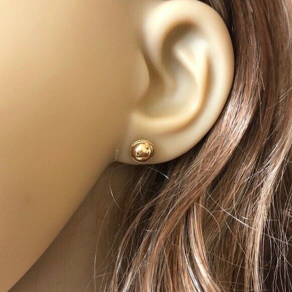 14K Solid Yellow Gold Mini Half Ball Stud Earrings