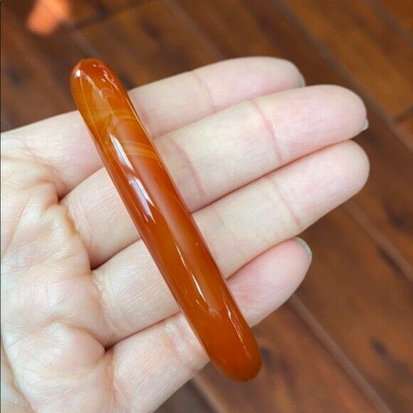 Orange Red White Agate Bangle Inner Diameter 56 mm - Round Shape MN10