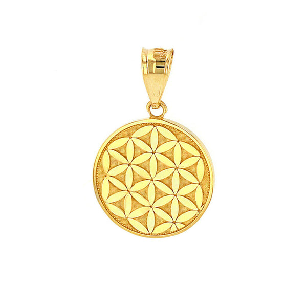 14K Solid Gold Flower of Life Dainty Disc Medallion Pendant Necklace