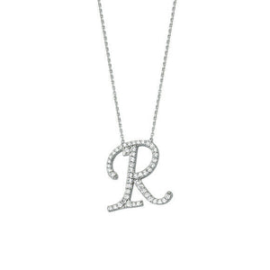 925 Sterling Silver CZ Initial Letter R Necklace Adjustable 16"-18" All Letter