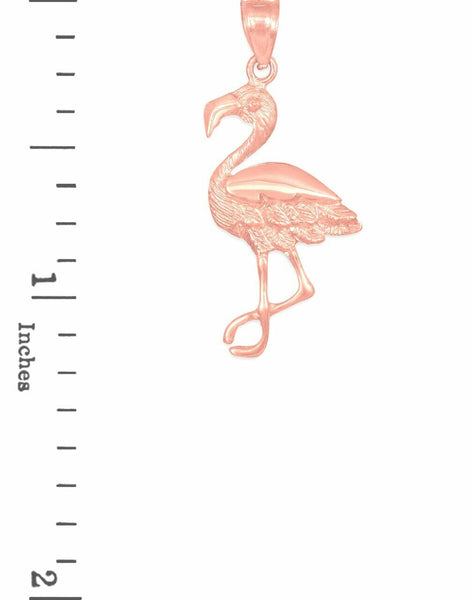 10k Solid Rose Gold Flamingo Pendant Necklace 16" 18" 20" 22"