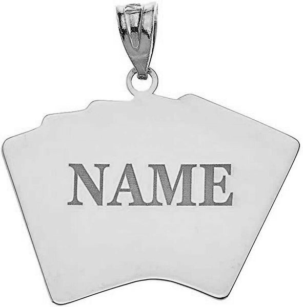 Personalized Engrave Name Silver Royal Flush of Hearts Poker Pendant Necklace