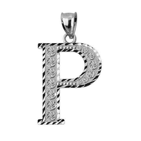 925 Sterling Silver Initial Letter P Pendant Necklace - Large, Medium, Small D/C