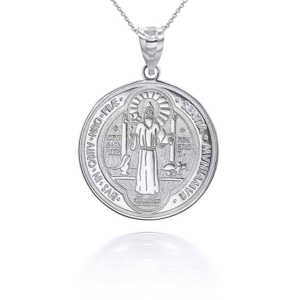 925 Sterling Silver Reversible St. Saint Benito Prayer Pendant Necklace