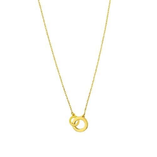 14K Solid Real Yellow Gold Mini Interlocked Circle Necklace -Adjustable 16"-18"