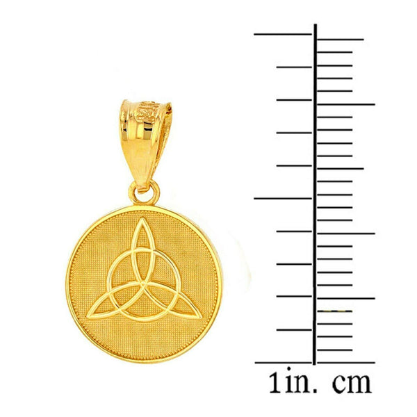 14k Solid Yellow Gold Triquetra Irish Celtic Disc Circle Pendant Necklace