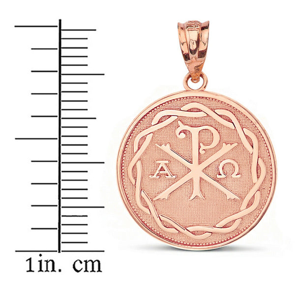 14K Solid Rose Gold Ancient Christian Chi Rho Px Symbol Pendant Necklace