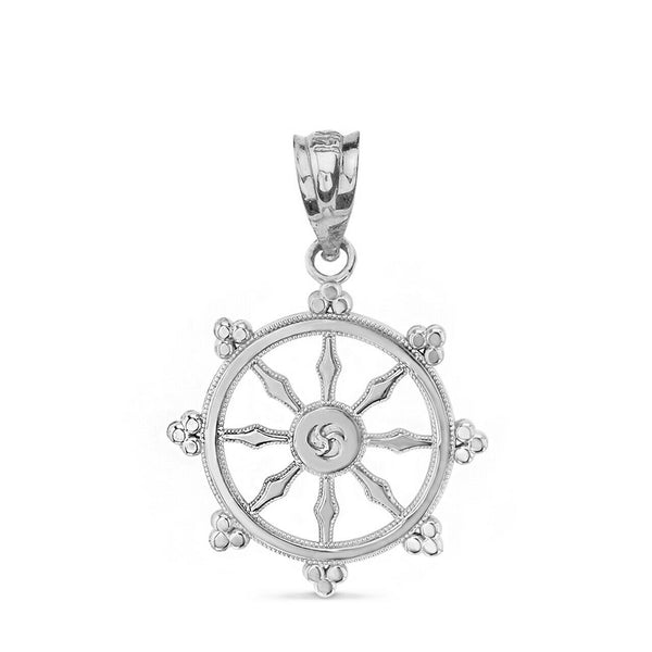925 Sterling Silver Buddhism Dharmachakra Dharma Wheel Pendant Necklace