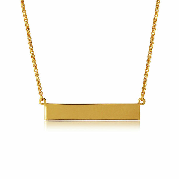 925 Sterling Silver Yellow Gold Plated Bar Plate Geometric 16"-18" Necklace