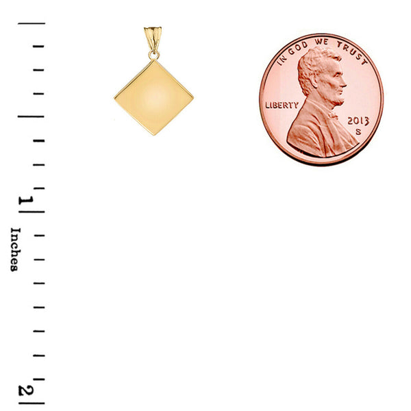 Solid 10k Yellow Gold Simple Diamond Shaped Mini Small Plain Pendant Necklace