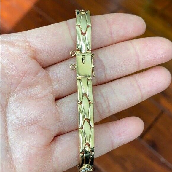 14K Solid Real Yellow Gold Oval Blue Star Bracelet 6.5 inches