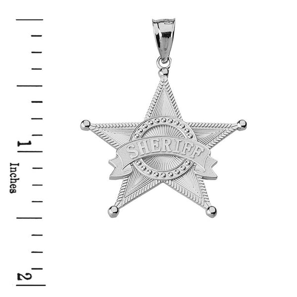 925 Sterling Silver Star Sheriff Badge Public Safety Textured Pendant Necklace