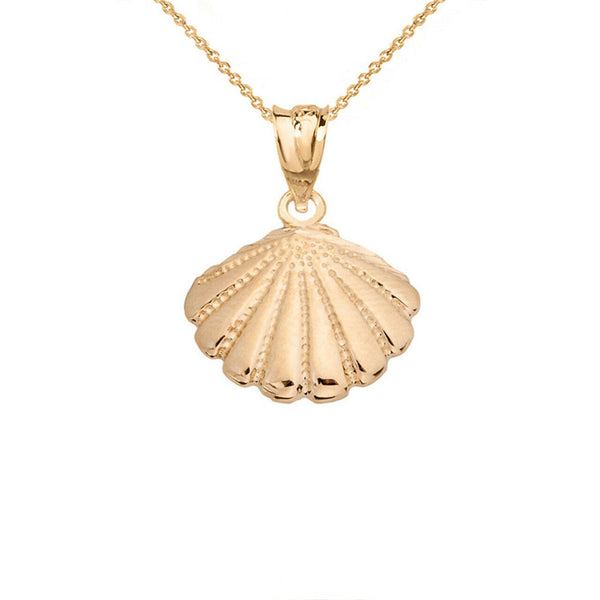 10K Solid Yellow Gold Seashell Cockle Sea Shell Pendant Necklace