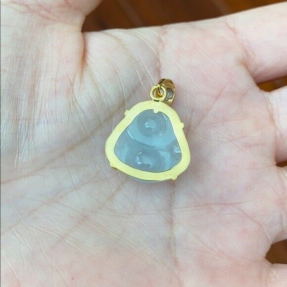 Small Kid 14K Solid Yellow Gold Laughing Buddha Jade Religious Pendant - P793