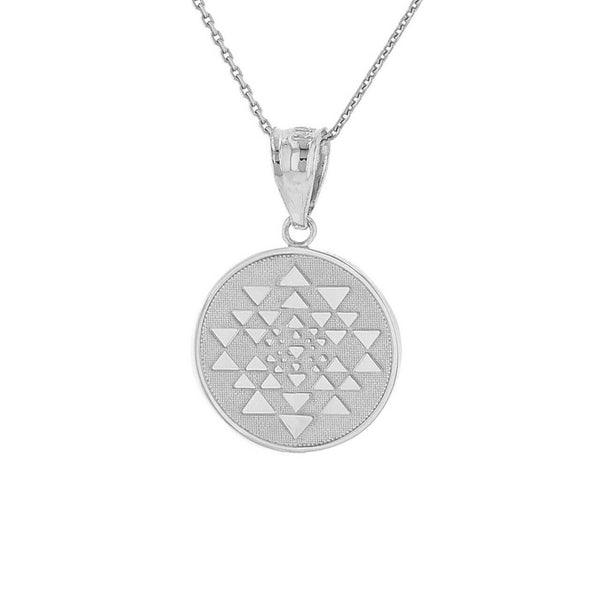 925 Sterling Silver Yantra Tantric Indian Yoga Disc Circle Pendant Necklace