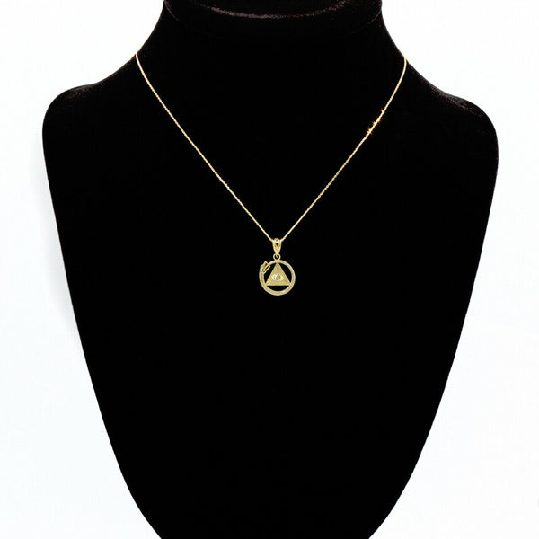 10K Solid Yellow Gold 3D Pyramid Eye of Horus Ouroboros Pendant Necklace
