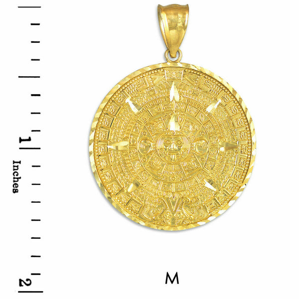 10K Yellow Gold Aztec Mayan Mexico Sun Calendar Pendant - Small, Medium, Large
