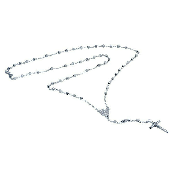 Sterling Silver 925 Alternate Glittered and Plain Beads Rosary Necklace