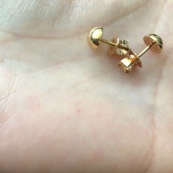 14K Solid Yellow Gold Mini Half Ball Screw Back Earrings